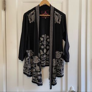 Johnny Was Embroidered open Cardigan